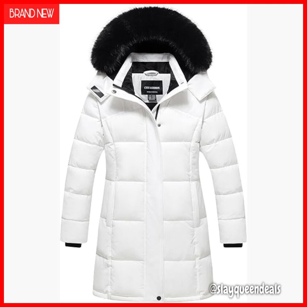 Girls Waterproof Puffer Jacket with Detachable Hood Fleece Lined Ski Parka